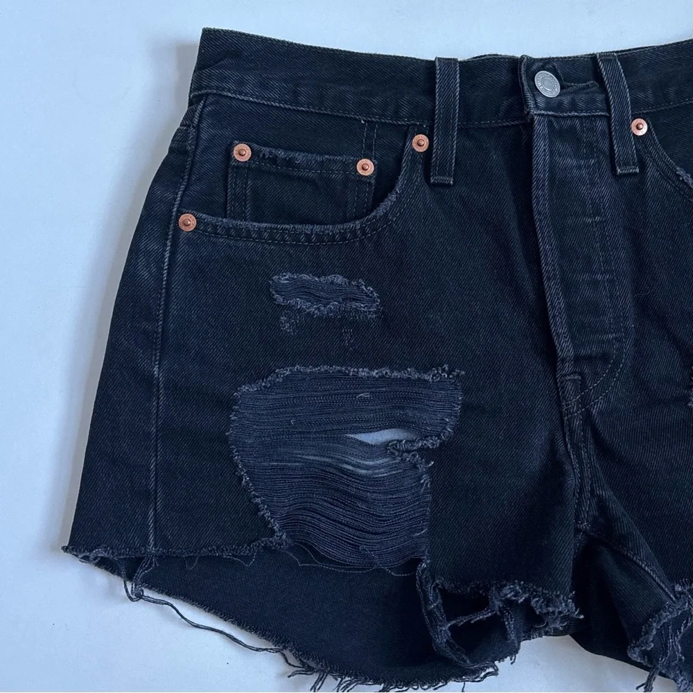Levi’s 501 Black Distressed Denim Jean Shorts Size 26